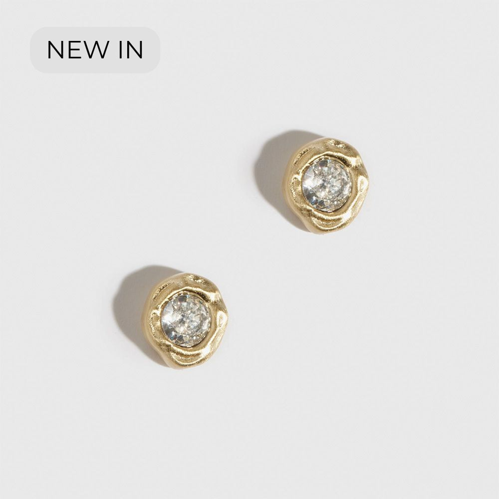 Boucles D'oreilles 10mm En Argent Sterling Plaqué Or Jaune - Paillettes, Style Clous, Neuf Sans Emballage